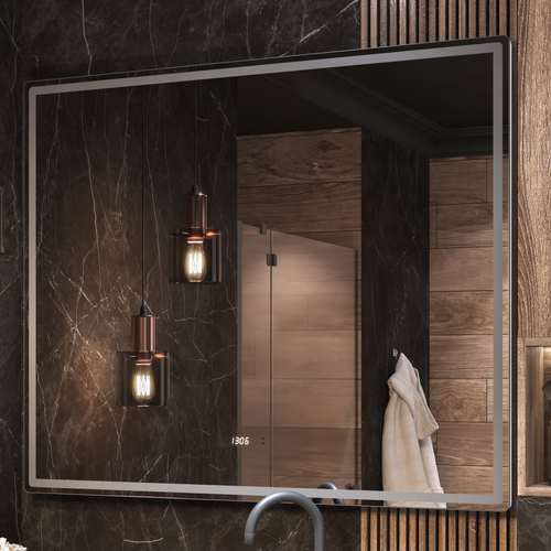 Зеркало для ванной комнаты  с LED подсветкой Штерн Luxe 120 с часами и подогревом, фотография