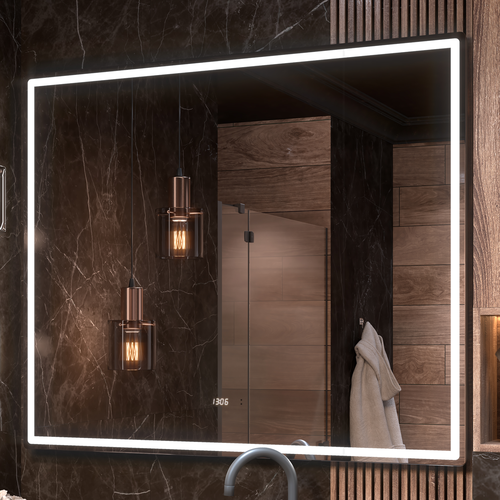 Зеркало для ванной комнаты  с LED подсветкой Штерн Luxe 120 с часами и подогревом, детальное фото