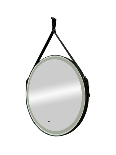 Зеркало "Seamus Black Led" D 650 на ремне из натуральной кожи черного цвета, крупный план