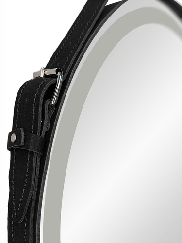 Зеркало "Seamus Black Led" D 650 на ремне из натуральной кожи черного цвета, картинка