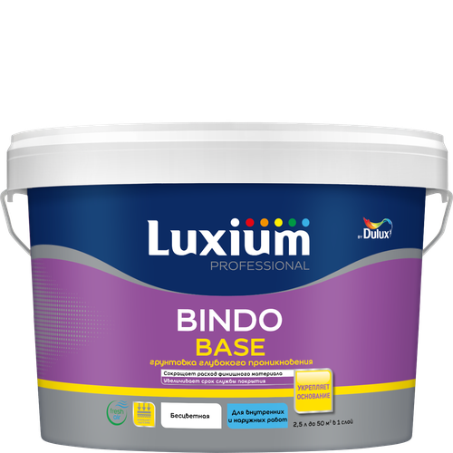 Грунтовка Luxium by Dulux Bindo Base универсальная глубокого проникновения 2,5 л, крупный план