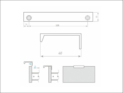 Ручка-профиль JET CA1 L156 мм М,Ц.128 мм алюминий, картинка