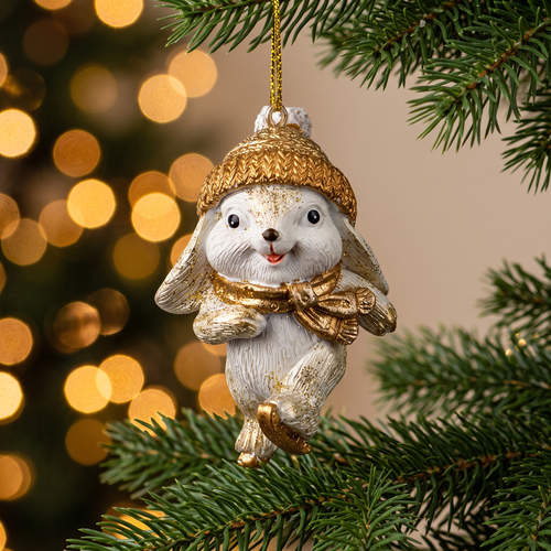 Украшение ErichKrause Decor лес, Зайка на коньках золотой, 5х4х7см, детальное фото