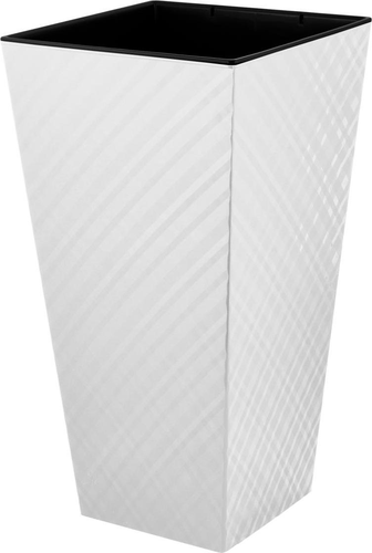 Горшок Ingreen Manhattan Cube 300×300×564 мм 34 л с дренажной вставкой белоснежный жасмин, изображение