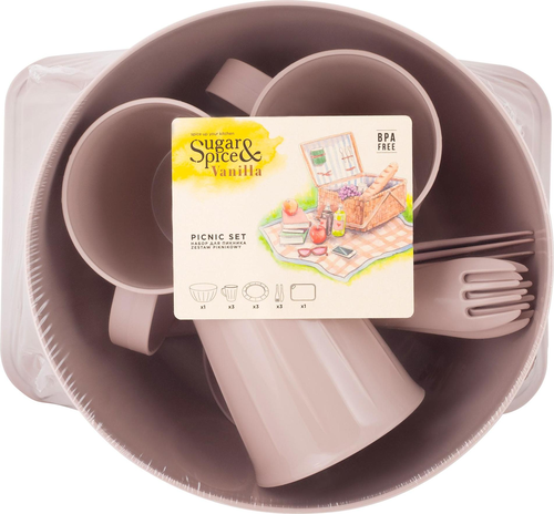 Набор для пикника Sugar&Spice Vanilla на 3 персон (14 предметов) латте, крупный план