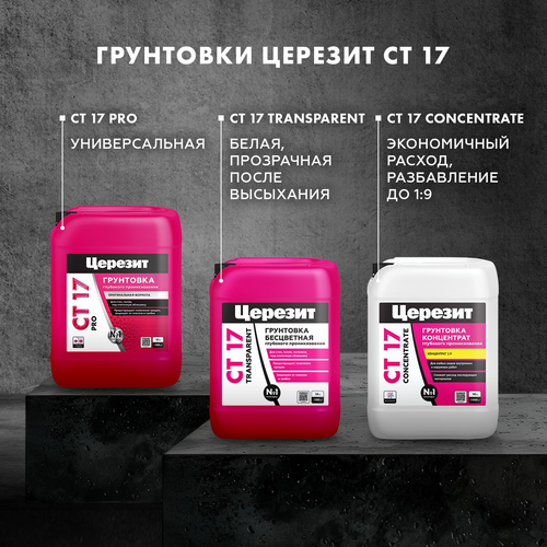 Грунтовка универсальная готовая Церезит CT 17 PRO желтая 2,5 л, детальное фото