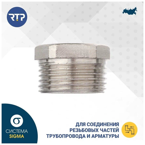 Заглушка RTP латунь наружная резьба 3/4" никель, изображение