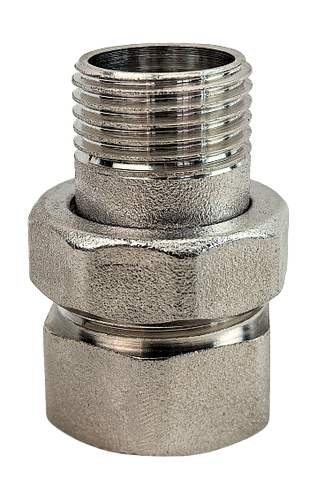 Американка прямая, латунь 1/2", никель, RTP, крупный план
