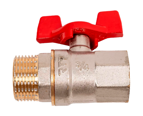 Кран шаровой ручка бабочка, латунь, внутренняя/наружная резьба 3/4",PN25 никель, RTP, фотография