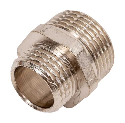 Ниппель переходной, латунь, наружная резьба 3/4"х1/2", никель, RTP, фото
