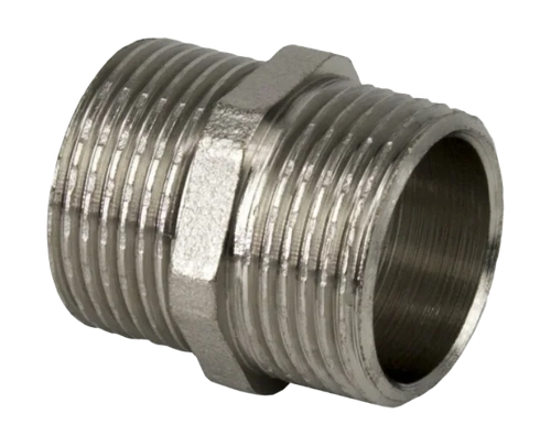 Ниппель, латунь, наружная резьба 3/4", никель, RTP, крупный план