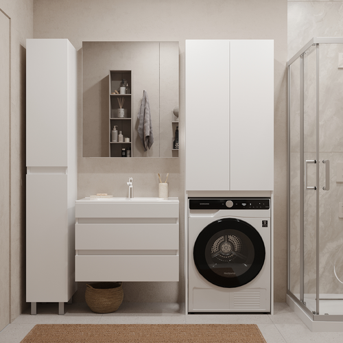 Подвесная тумба Nova Sanita Luxe Квадро напольный распашной 77,5x74,1 см глянец белый (раковина к тумбе арт.759874), фотография