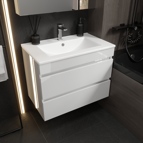 Подвесная тумба Nova Sanita Luxe Квадро напольный распашной 77,5x74,1 см глянец белый (раковина к тумбе арт.759874), картинка