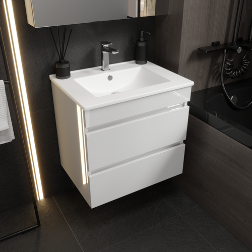 Подвесная тумба Nova Sanita Luxe Квадро навесной распашной 56x60 см глянец белый (раковина к тумбе арт. 825023), крупный план