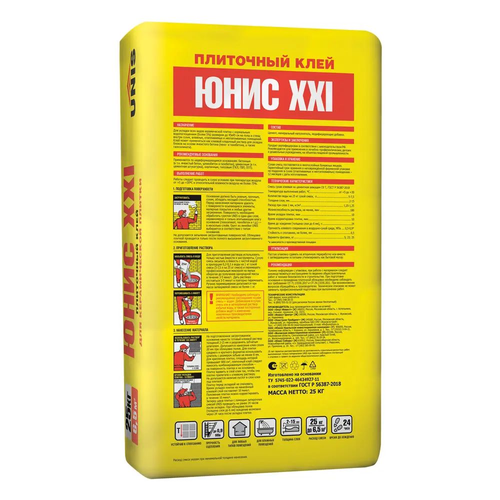 Плиточный клей цементный UNIS XXI 25 кг, изображение