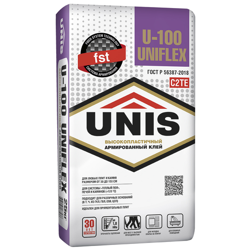 Плиточный клей UNIS UNIFLEX U-100 С2 ТЕ 25 кг, фотография