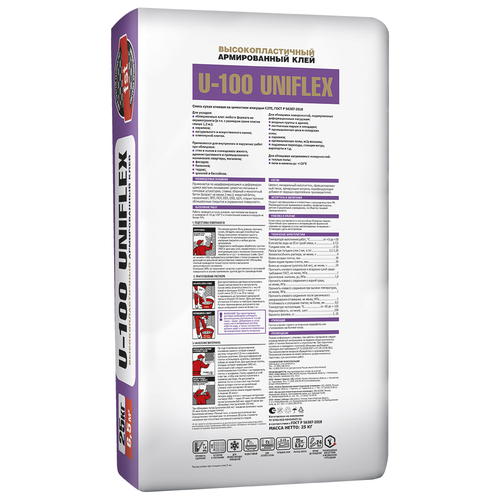 Плиточный клей UNIS UNIFLEX U-100 С2 ТЕ 25 кг, крупный план