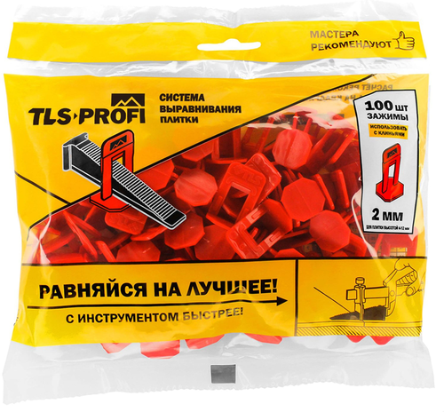 Система выравнивания плитки Крестик-зажим TLS-Profi 100 шт 2 мм, детальное фото