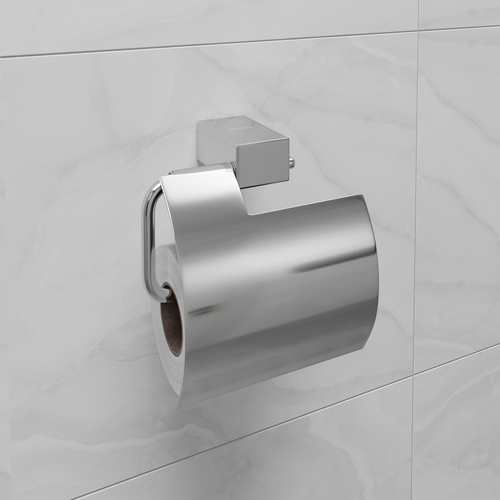 Держатель для туалетной бумаги Lemark 9721010 SMOOTH LINE с крышкой, хром, крупный план
