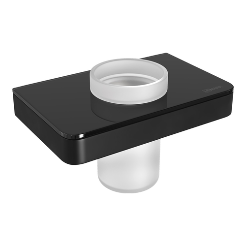 Стакан для зубных щёток Lemark 9732036 GLASS LINE с держателем, чёрный матовый/черное стекло, изображение