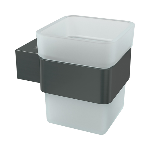 Стакан для зубных щёток Lemark 9736015 SMOOTH LINE с держателем, графит, детальное фото