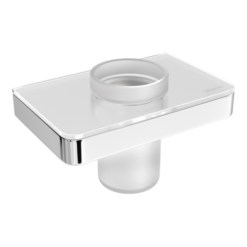 Стакан для зубных щёток Lemark 9731034 GLASS LINE с держателем, хром/белое стекло, изображение