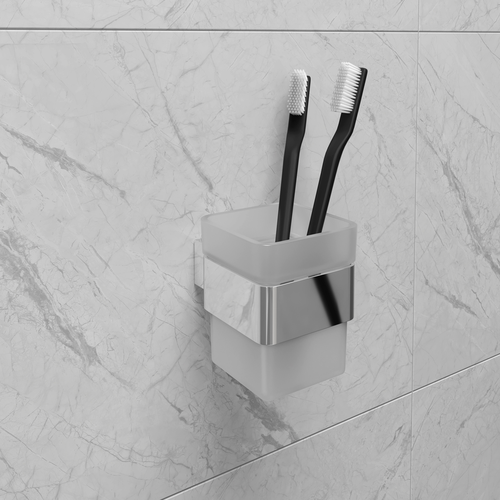 Стакан для зубных щёток Lemark 9731013 SMOOTH LINE с держателем, хром, изображение