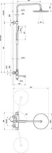 Душевая стойка раздвижная для ванн DS 092.00 X07P642, изображение