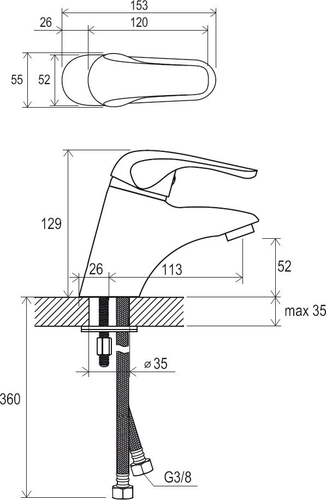 Смеситель для умывальника Rosa RS 012.00 без донного клапана X070022, изображение