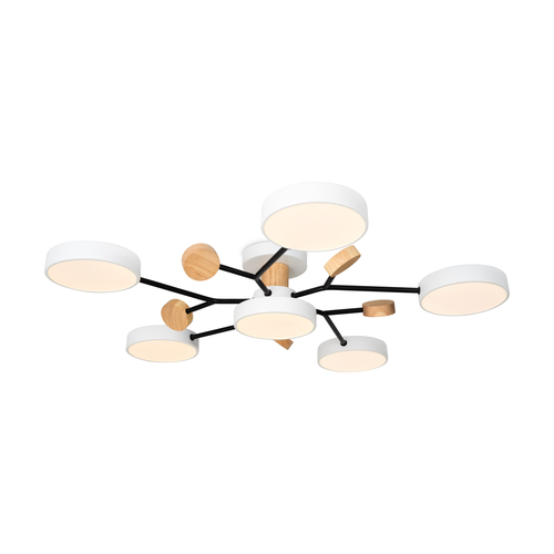 Люстра LED Freya Crown 72W белый/черный/дерево 81x14 см, изображение
