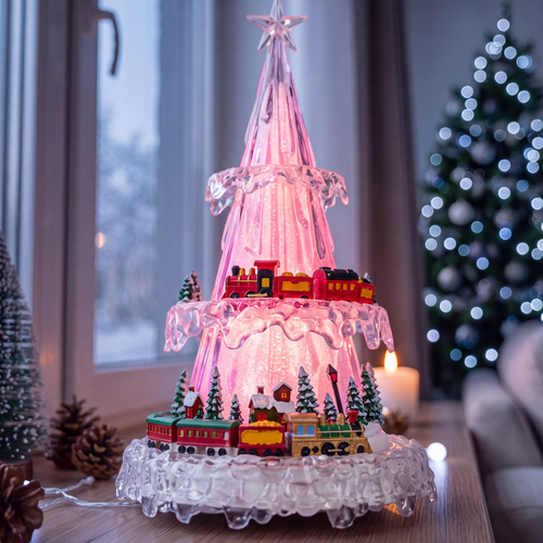 Фигура светодиодная на подставке Новогодний поезд с мелодией 30,5см, RGB NEON-NIGHT, картинка