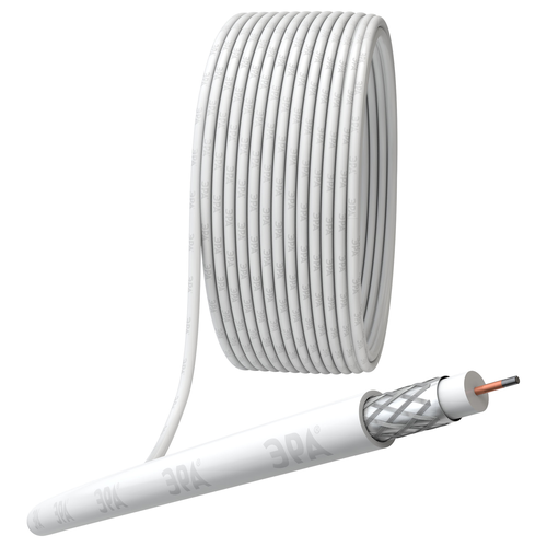 Кабель коаксиальный ERA RG-6U 75 Ом CCSоплётка Al 48% PVC белый бухта 20 м SIMPLE, картинка