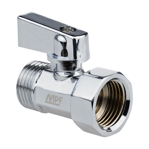 Кран шаровой MPF D 1/2" внутренняя и наружная резьба латунь хром, крупный план