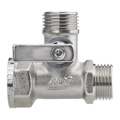 Кран шаровой трёхпроходной MPF D 1/2" х 1/2" х 1/2" латунь никель, детальное фото