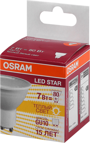 Led Лампа спот gu10 7вт 3к тепл свет, крупный план