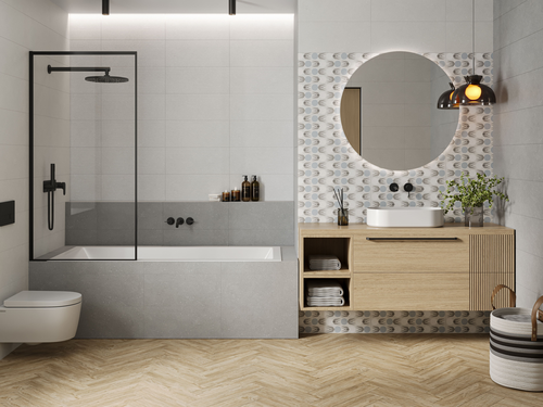 Плитка ГРАЦИЯ КЕРАМИКА Настенная Мартин светло-серый 25X60 см 1,2 м², крупный план