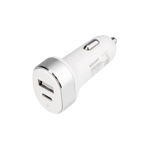Автомобильное зарядное устройство REXANT АЗУ 3,1 А USB-A+USB-C белое, картинка