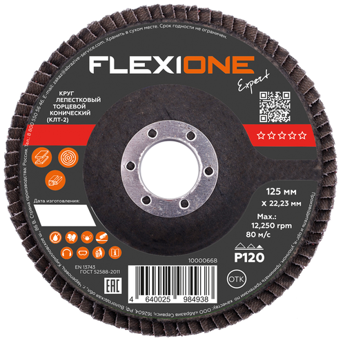 Шлифовальный круг конический FLEXIONE Expert P120 125 мм 1 шт, детальное фото