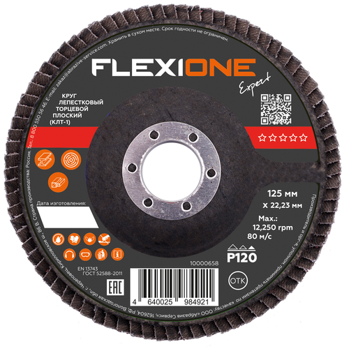 Шлифовальный круг плоский FLEXIONE Expert P120 125 мм 1 шт, детальное фото