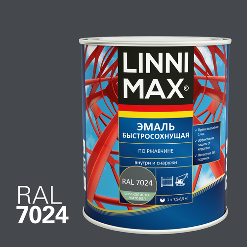 Эмаль LINNIMAX быстросохнущая по ржавчине СЕРЫЙ ГРАФИТ RAL 7024 0,75 л, вид