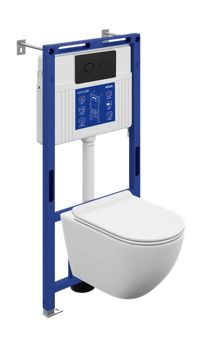 Комплект BRASKO VORTEX DPL EO slim инсталляция AQUA 50 PRIME P кнопка ACCENTO CIRCLE пластик черный матовый, изображение