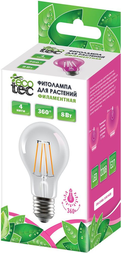 Фитолампа для растений ECOTEC филаментная 360°, А60, 8 Вт, картинка