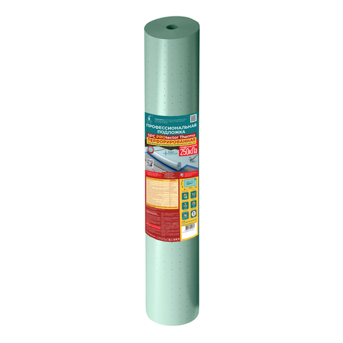 Подложка SPC PROtector Thermo перфорированная для теплых полов под SPC WPC LVT 9,1м*1,1м*1мм зеленая, крупный план