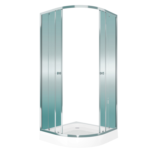 Душ уголок Watersense W00792 90х90,1/4круга,с поддоном,стекло прозрач закал,профиль хром глянц,сифон клик-клак, вид