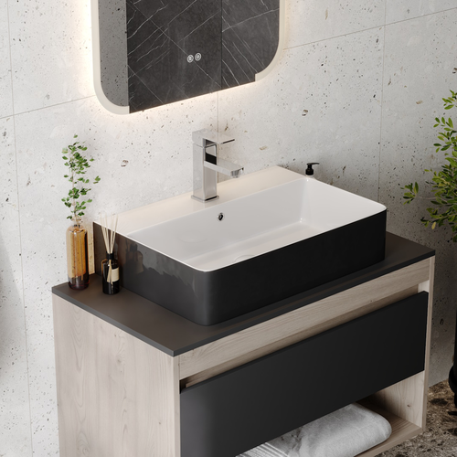Раковина для ванной накладная Watersense Eva 60 Duo черно-белый глянец W00774, фото
