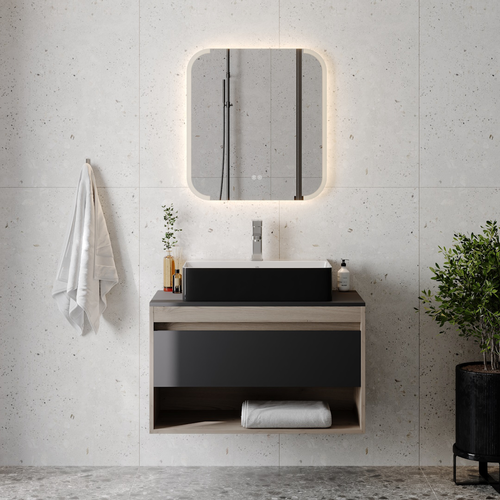 Раковина для ванной накладная Watersense Eva 60 Duo черно-белый глянец W00774, фотография