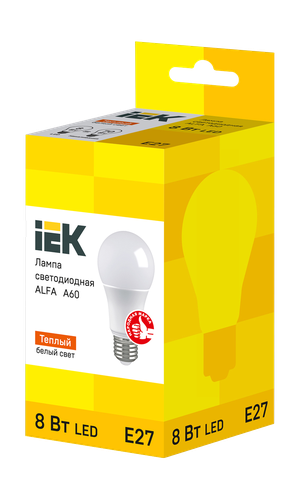 Лампа LED E27 8Вт 3000К IEK, изображение