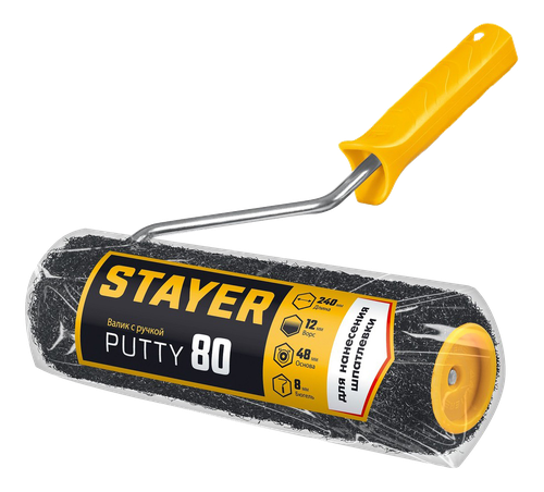 Валик для шпатлевки Stayer Putty 80 мм 240 мм 8 мм ручка Professional (03642-24), вид