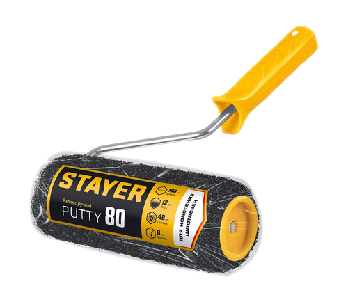 Валик для шпатлевки Stayer Putty 80 мм 180 мм 8 мм ручка Professional (03642-18), детальное фото