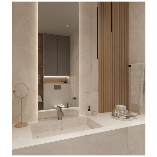 Керамогранит ARCADIA CERAMICA Цементум Бьянко бежевый матовый 60x120 см 1,44 м2, вид